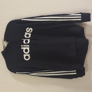 Adidas small black white logo pullover hooded sweatshirt